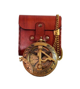 v BAZROSS Vintage Brass Sundial Compass with Leather Case - Antique Brass & Copper Sun Clock for Camping, Hiking, Touring - Engraved Gift for Him - Nautical Ship Replica Watch - Sundial Clock in Box ysAiz