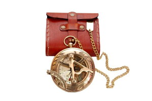 v Vintage Brass Sundial Compass with Leather Case - Antique Brass & Copper Sun Clock for Camping, Hiking, Touring - Engraved Gift for Him - Nautical Ship Replica Watch - Sundial Clock in Box ysAiz