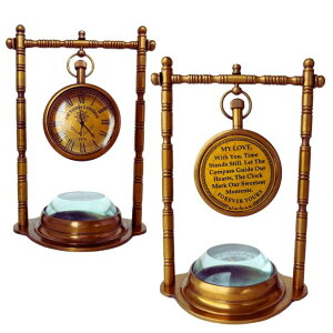 v Brass Table Clock Compass - My Love Gift for Men Women | Engraved Romantic Quote Lovers Gifts for Husband Wife Couple Boyfriend Girlfriend ysAiz