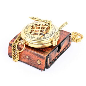 v Brass Sundial Compass with Leather Case and Chain - Steampunk Accessory - Burnished Finish - Beautiful Handmade Gift -Sundial Clock (Classic) ysAiz