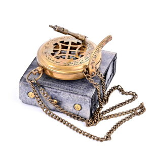 v Brass Sundial Compass with Leather Case and Chain - Steampunk Accessory - Brass Patina Finish - Beautiful Handmade Gift -Sundial Clock (Classic) ysAiz