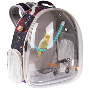 �C���R ���� �o�[�h �g���x���L�����A�[ Pimoka Galaxy Blue Bird Carrier Backpack with Perch - Bubble Backpack for Birds Conures, Budgies and Small ParrotsIdeal Ideal for Vet and Outdoor Adventures(Galaxy Blue, Large) �y���s�A���i�z