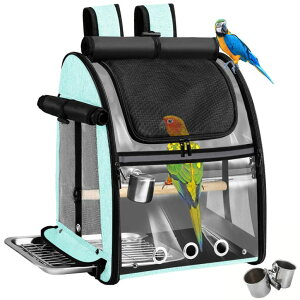 �C���R ���� �o�[�h �g���x���L�����A�[ Sanmoncare Bird Carrier Backpack with Stainless Steel Mesh, Parrot Travel Cage with Stand, Easy to Clean, Portable Conures Travel Bag, Pet Breathable Travel Cage �y���s�A���i�z