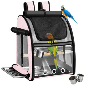 �C���R ���� �o�[�h �g���x���L�����A�[ Sanmoncare Bird Carrier Backpack with Stainless Steel Mesh, Parrot Travel Cage with Stand, Easy to Clean, Portable Conures Travel Bag, Pet Breathable Travel Cage �y���s�A���i�z