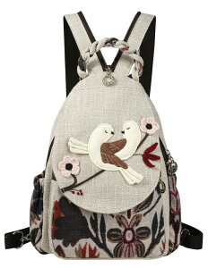 �C���R ���� �o�[�h �g���x���L�����A�[ HUANGGUOSHU Boho Chic Knit Backpack - Handcrafted, Soft Fabric, Multi-pocket, Secure Zipper Pockets, Ideal Gift for Girls, Moms, and Students - Perfect Travel and School Bag-Bird Backpack �y���s�A