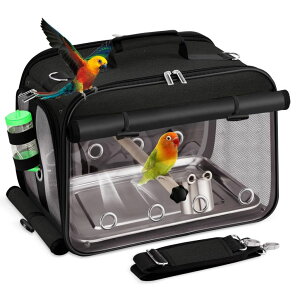 �C���R ���� �o�[�h �g���x���L�����A�[ Sanmoncare Airline Approved Bird Carrier, Indestructible Stainless Steel Mesh Parrot Travel Cage, Cockatiels Travel Carrier Lightweight and Portable with Water Bottle and Bowl �y���s�A���i�z