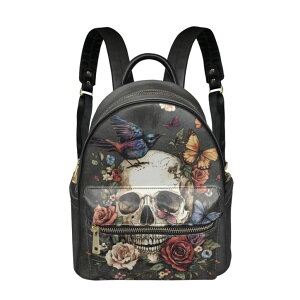 �C���R ���� �o�[�h �g���x���L�����A�[ Snilety Gothic Skull Backpack Purse for Women Rose Bird Leather Small Backpacks Butterfly Travel Wallet with Front Zipper Pocket Casual Shoulders Bag �y���s�A���i�z