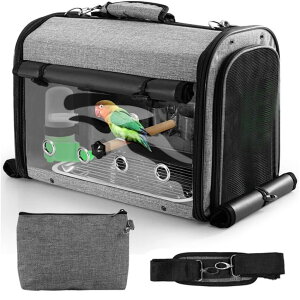 �C���R ���� �o�[�h �g���x���L�����A�[ Sanmoncare Bird Carrier Bag Cockatiel Travel Cage with Stand, Lightweight Travel Carrier for Small Bird, Portable Parrot Travel Bag, Pet Transparent Travel Backpack �y���s�A���i�z