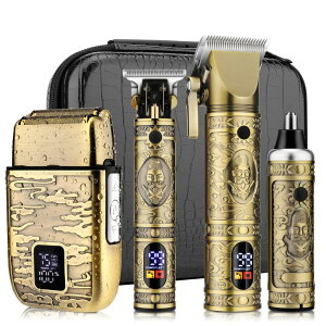 ybgoJ Dumite Professional Hair Clippers for Men,Hair Clippers+T-Blade Trimmer+Electric Shaver+Nose Hair Trimmer Set,4 in 1 Cordless Barber Hair Cutting Kit LCD Display Gifts (Gold) ysAiz