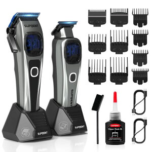 ybgoJ SUPRENT Professional Hair Clippers for Men - Barber Clippers & Zero-gapped Trimmer Combo with Charging Stand, Up to 10000 RPM Max Motor Speed, Blue Titanium-Coated Blades (Gray) ysAiz