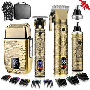 ybgoJ Qreeyx Hair Clippers for Man T-Blade Trimmer Nose Hair Trimmer Electric Shaver Set, Professional Metal Body Barber Clippers Set for Haircut, Menfs Grooming Kit with LCD Display, Ideal Gift for Him ysAiz