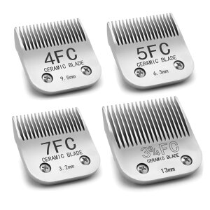 ybgoJ 3FC/4FC/5FC/7FC Silver Detachable Clipper Ceramic Blades, Dog Grooming Clipper Replacement Blades Compatible with KM Series Clippers, Most A5, Size-3FC/4FC/5FC/7FC, Cut Length 3.2mm to 13mm, 4 Packs ysAiz