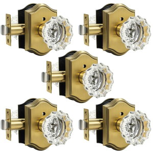 hAmbJ[ KNOBWELL Glass Door Knobs Interior, Vintage Privacy Crystal Door Knobs for Bedroom &Bathroom, Antique Brass Door Locksets, Push Pin Button Inside Lock, 5 Pack ysAiz