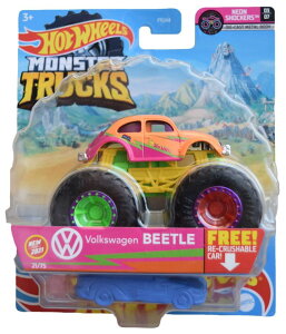 �z�b�g�E�B�[�� �����X�^�[�g���b�N Hot Wheels Monster Trucks Volkswagen Beetle, [Orange/Pink] Re-Crushable Car 21/75 Neon Shockers 3/7 �y���s�A���i�z