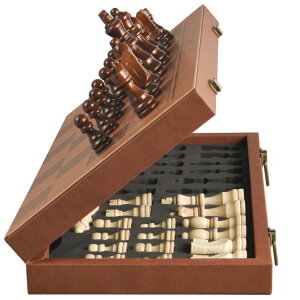 `FXZbg OUMODA Magnetic Chess Set for Adult Kid, 15.4" Leather Chess Board with Handmade Chess Piece Including 2 Extra Queens and Storage Slot, Folding Portable Travel Chess Game for Beginner and Professional ysAiz