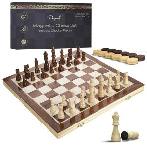 `FXZbg Wooden Magnetic Chess Board | 15 Inch Foldable Chess Set - 2 Extra Queens - Magnetic Chess Game with Storage | Chess Sets for Adults | Handmade Portable Travel Chess Set for Kids & Beginners ysAiz