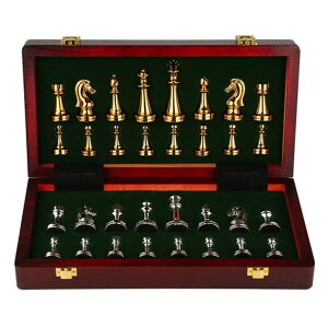 `FXZbg 11Inch Large Deluxe Metal Chess Set - Portable Wooden Box with Alloy Pieces, Folding Board, Ideal for Adults ysAiz