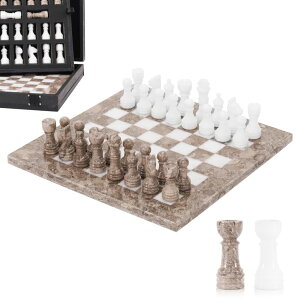 �`�F�X�Z�b�g Marble Chess Set for Adults 10" Handmade Oceanic & White Board Game with 32 Chess Pieces, 2 Extra Queens & Storage Box, Luxury Travel Game, Elegant Gift for Home Decor �y���s�A���i�z