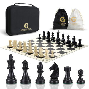 `FXZbg Chess Set - 20" Silicone Chess Board Set, 3.86" King Height Weighted Pieces with 2 Extra Queens, Foldable Chessboard Portable Travel Tournament Chess with Carrying Storage Bag ysAiz