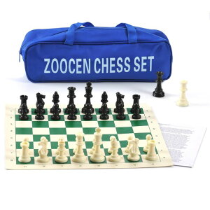 `FXZbg ZOOCEN Chess Set - Plastic Chess Pieces and Green Roll-Up Vinyl Chess Board Foldable Chess Game (with Extra Queen) ysAiz