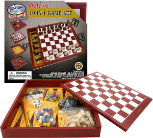 `FXZbg Matty's Toy Stop Exclusive Deluxe 10-in-1 Chess, Checkers, Tic Tac Toe, Backgammon, Mill, Roll Em, Insanity, Chinese Checkers, Mancala & Pick-Up Sticks Wooden Cabinet Game Set ysAiz
