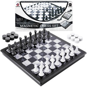 `FXZbg 2-in-1 Chess Set and Magnetic Checkers Set - Foldable 13-inch Travel Board Game, Durable Plastic, Puzzle and Strategy Toys for Kids and Adults ysAiz