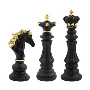 �`�F�X�Z�b�g EMVANV 3pcs Small Chess Statue Decor Set, Resin Figurine Chess Piece King + Queen + Knight Set for Office, Home, Study (Black) �y���s�A���i�z