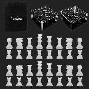 �`�F�X�Z�b�g Resin Chess 32 Pieces Mold Set with 2 Pack Chess Piece Holder, 32 Pieces Full Size 3D Silicone Chess Molds Kit for Epoxy Resin Casting, Family Party Board Games and Home Decoration �y���s�A���i�z
