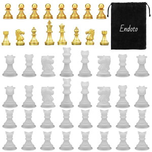 �`�F�X�Z�b�g Endoto Resin Chess Pieces Mold Set, 32 Pieces Full Size 3D Silicone Chess Molds Kit for Epoxy Resin Casting, Family Party Board Games and Home Decoration �y���s�A���i�z