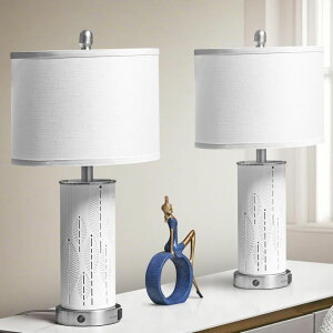 Tt@B safavieh e[uv Tt@r Tt@BA BLHDZJR Ceramic Engraved Translucent Light Decorative 25" Table Lamps Set of 2 with Nightlight,E26 Socket&Rotary Switch,USB A+C Ports,Modern Bedside Lamps for Nightstand, 