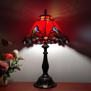 Tt@B safavieh e[uv Tt@r Tt@BA XPHMXP Tiffany Table Lamp Red Baroque Style Stained Glass Lamp 12X12X19 Inch Antique Lamp for Office Home Bedroom Living Include 3-Color LED Bulb ysAiz