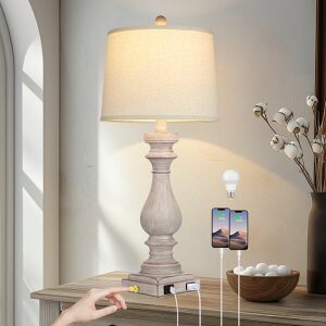 Tt@B safavieh e[uv Tt@r Tt@BA Rinweey 27.5" Farmhouse Table Lamp for Living Room,Vintage Bedside Lamp with USB C+A Ports & AC Outlet,3-Way Dimmable Touch Control Gray Washed Finish Nightstand for Bedr 