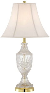 Tt@B safavieh e[uv Tt@r Tt@BA Regency Hill Traditional Glam Style Table Lamp 26.5" High Cut Glass Urn Brass Gold Metal Clear White Cream Bell Glass Shade Decor for Living Room Bedroom House Bedside Ni 