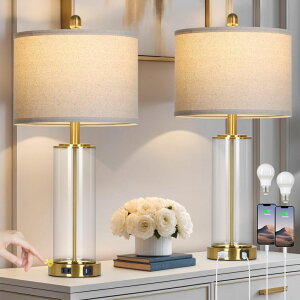 Tt@B safavieh e[uv Tt@r Tt@BA 26" Gold Glass Table Lamps Set of 2, 3-Way Dimmable Touch Control Living Room Lamp with USB C+A Ports & AC Outlet, Modern Bedside Lamps, Elegant Bedroom Lamps for Nightst 
