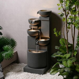 K[f  CeA u^  ̃IuWF EH[^[tH[t@Ee Puulye 39.76h H 5-Tiers Cascading Bowls Outdoor Water Fountain Made with Eco-Friendly Recyclable Materials, Polyethylene Waterfall