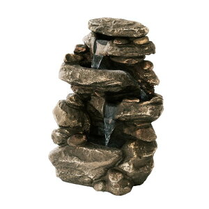 K[f  CeA u^  ̃IuWF EH[^[tH[t@Ee Xbrand 26.4" H Polystone/Stone Powder Classic Stacked Rock Waterfall Fountain with LED Lights and Pump, Multilevel Water Feature for