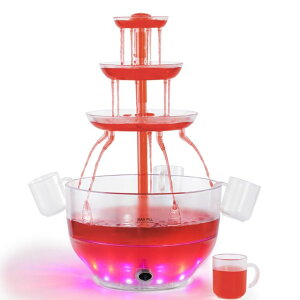   ̃IuWF e[ugbvt@Ee CeA Kusini Drink Fountain for Parties - 1.5 Gal, 3 Tier Punch Bowl Champagne Tower, LED Base, 4 Reusable Cups - Drink Tower Machine for Soda, Juice, Mimosa, Pani Pur