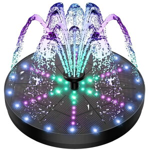   ̃IuWF e[ugbvt@Ee CeA Yzert Upgraded Solar Fountain Bird Bath with 60 LED Lights, Solar Powered Water Fountain Pump with 4000mAh Battery 7 Nozzles 4 Fixers, for Garden Patio Pond Bird