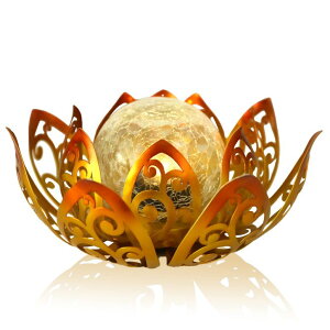 �h�� ���^�� �N���b�N�K���X�O���[�u LED ���[�^�X���C�g �C�G���[ Bshine Solar Outdoor Garden Lotus Decorative Light, Waterproof Metal Cracked Glass Globe LED Lotus Light for Tabletop Decor, Walkway, Lawn Ornaments and Garden, House