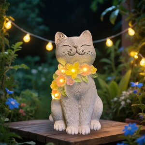 �K�[�f�����C�gLED�\�[���[���C�g �\�[���[�p���[ LEAESMHR Solar Cat Garden Statue for Outdoor Decor, Cat Solar Light with Flowers, Resin Cats Figurine for Garden, Yard, Lawn Decor, Cats Lover Gifts for Women �y���s�A���i�z