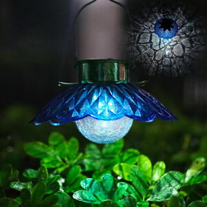 �K�[�f�����C�gLED�\�[���[���C�g �\�[���[�p���[ XUWEN Solar Lights Outdoor Waterproof - Blue Solar Flower Lights with Crackle Globe Glass Light, Hanging Lanterns Decorative Outdoor for Yard Walkway Lawn Fence,Christmas Housewarming �y