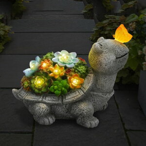 K[fCgLED\[[Cg \[[p[ WENYLE Solar Garden Outdoor Statues Turtle with Succulent Butterfly 8 LED Lights, Lawn Decor Tortoise Figurine for Patio Balcony Yard, Yard Unique Christmas Birthdays Gift for Mom Gran y