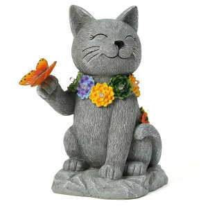 �K�[�f�����C�gLED�\�[���[���C�g �\�[���[�p���[ Outdoor Solar Cat Garden Statue - with LED Flowers and Butterfly Yard Art, Suitable for Lawn Decoration, Porch,Yard Decorations Outdoor, Birthday Gift for Mother, Grandmother, or Women �y