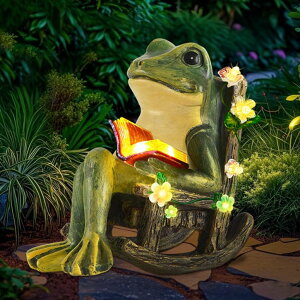 �K�[�f�����C�gLED�\�[���[���C�g �\�[���[�p���[ Solar Garden Miniature Frog Outdoor Statues Decor with Succulents Decorations and 7 LED Lights for Patio Yard Lawn Ornament Balcony Birthday Gift for Women Mum Unique Frogs Figurine Ho �y
