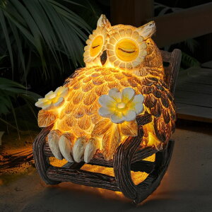 �K�[�f�����C�gLED�\�[���[���C�g �\�[���[�p���[ LIULO TOOL Solar-Powered Owl Statue on Chair, Cute LED Owl Figure for Home, Fireplace, Outdoor, 3x3x4 in �y���s�A���i�z