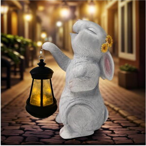 K[fCgLED\[[Cg \[[p[ CNPOLOOK Garden Statue Solar Garden Decor Solar Rabbit with LED Light Outdoor Easter Decorations for Home, Patio, Yard,Lawn Ornaments Waterproof Resin Figurine Christmas Mother's Day G y