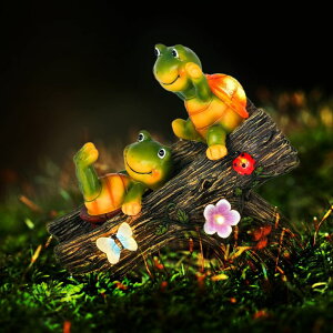 �K�[�f�����C�gLED�\�[���[���C�g �\�[���[�p���[ WOGOON Garden Turtle Figurines Outdoor Decorations, Solar Statue Sweet Frog Face Turtles Decor with 4 LED Lights, Garden Resin Statue for Patio Lawn Porch Yard,Gifts for Birthday Easte �y