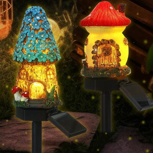 �K�[�f�����C�gLED�\�[���[���C�g �\�[���[�p���[ Rossesay 2 Pack Outdoor Garden Mushroom Fairy House Solar Light Home Statue LED Light Fairy Lights for Outside Garden Lawn Walkway Patio Yard Backyard Plant Decoration �y���s�A���i