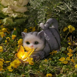 K[fCgLED\[[Cg \[[p[ Solar Cat Statue with LED Lights & Butterfly - Outdoor Garden Decor for Patio, Lawn, Yard - Waterproof Cat Figurines, Housewarming Gardening Gifts for Women, Mom, Grandma ysA