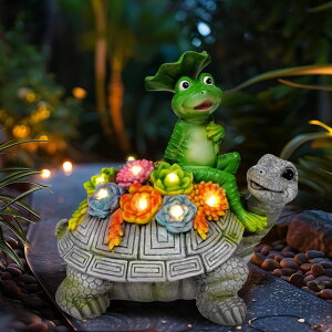K[fCgLED\[[Cg \[[p[ ILLUMINEW Solar Garden Outdoor Statues Turtle& Frog with Succulent and 8 LED Lights, Turtle Carrying Lotus Leaf Frog Figurines, Lawn Decorations for Patio Yard Gifts for Mom Grandma Ho y